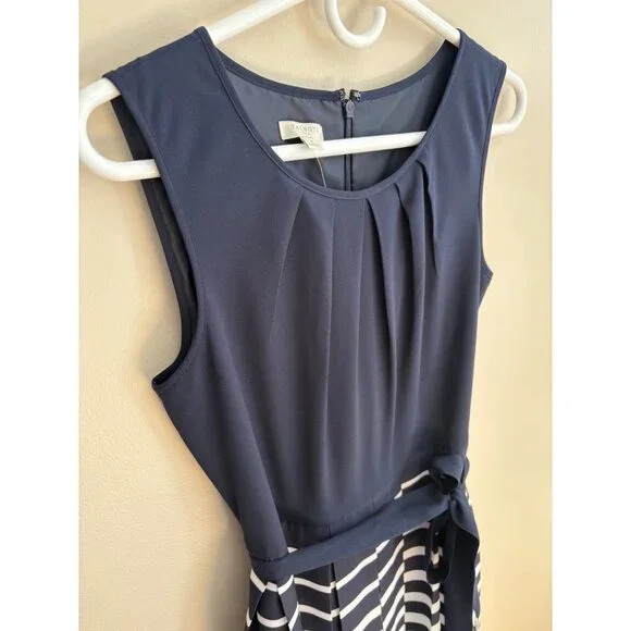 Talbots NWT Navy + White Striped Sleeveless Dress with Pleated Skirt Size 4 - Picture 7 of 13